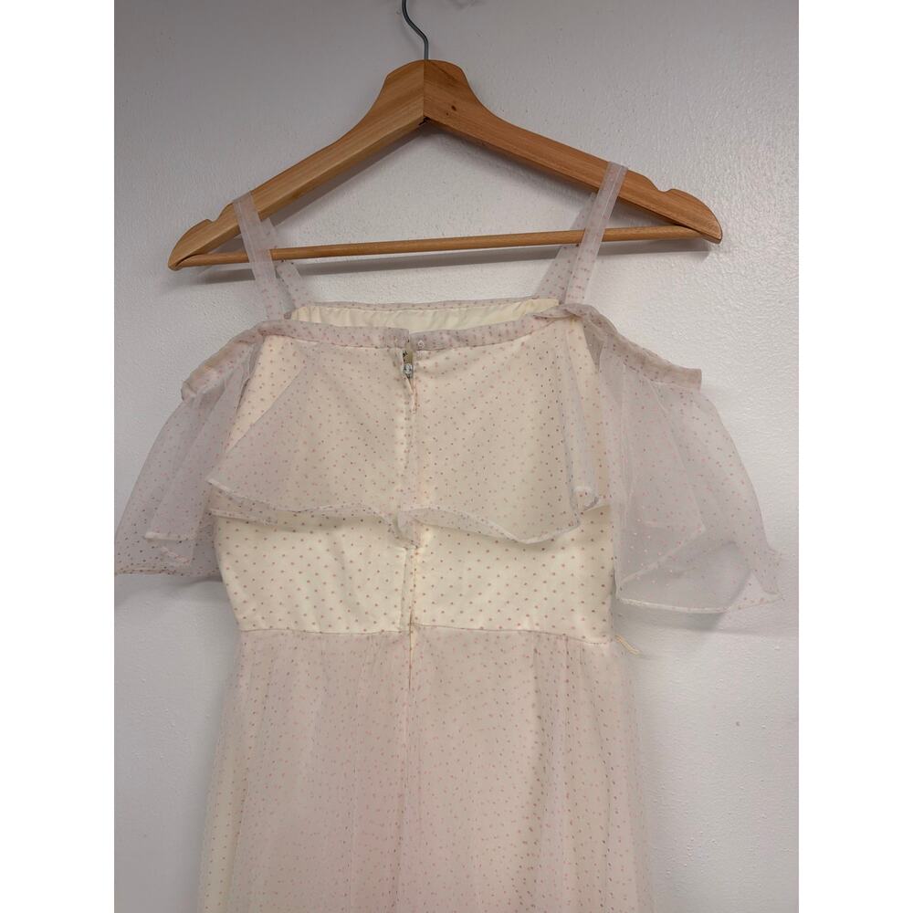 VTG 70-80's Union Tag Swiss Dot SZ 2 Pink Polka Dot Formal Dress Sally FOOTLOOSE - Picture 9 of 13